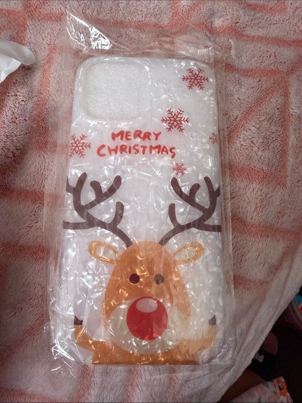 Merry Christmas Reindeer iPhone Case - Festive Red & Brown